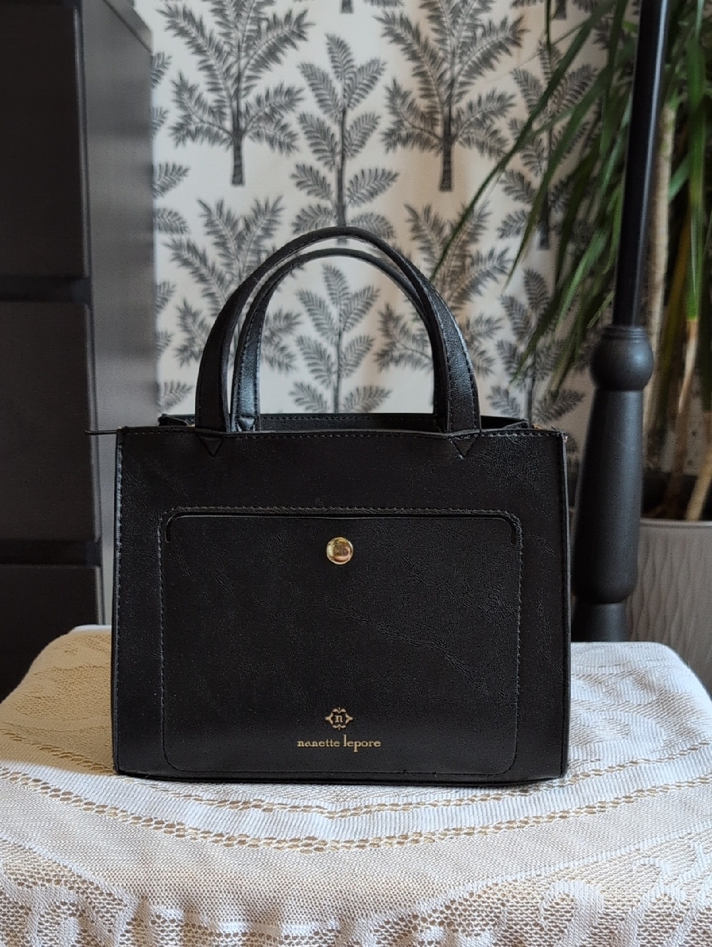 Nanette Lepore Black Structured Top-Handle Mini Handbag